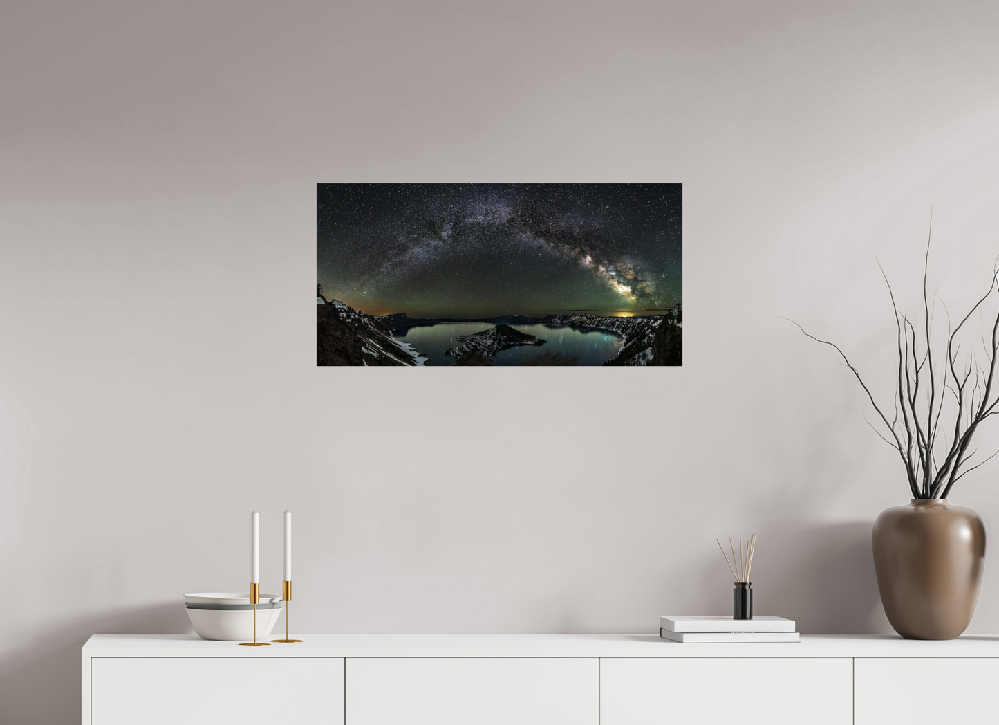 32 x 16″, Photo Print On Fuji Crystal DP II Milky Way Over Wizard Island – Crater Lake Night Panorama